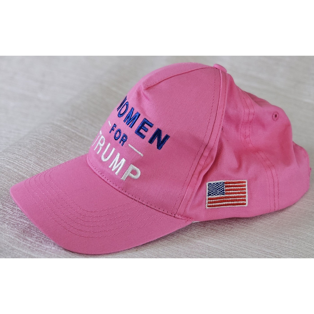 Lysti Women For Trump Hat Pink Embroidered Logo American Flag USA Adjustable Cap - Picture 2 of 6